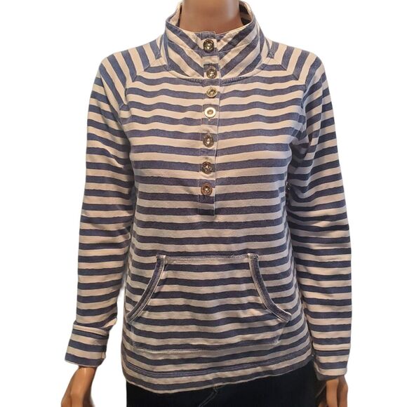 LILLY PULITZER Sz M (S) Captain Popover Navy/White Positano Stripe Gold Buttons - Picture 1 of 8